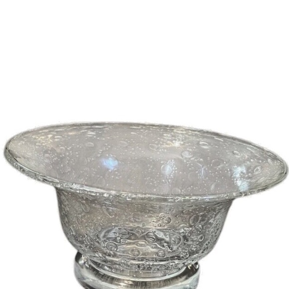 Vintage Hand Blown Footed Clear Art Glass Bowl Dish With Large Air Bubbles - Picture 6 of 10